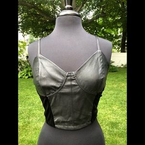 Black feaux leather velvet bralette/crop top NWOT
